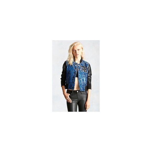 New NWT $448 Womens True Religion Varsity Leather Sequin Jacket XS Blue Black - Picture 3 of 8